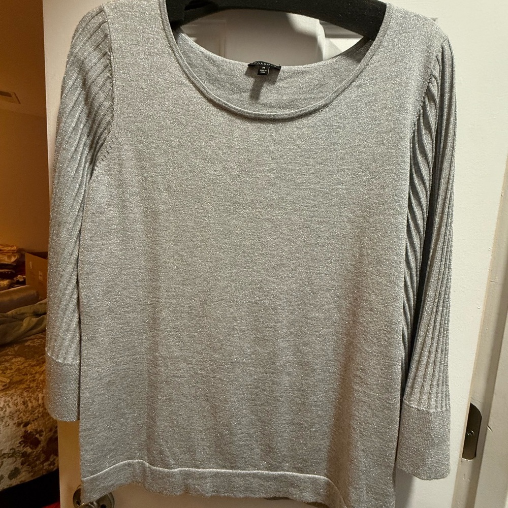 Talbots Gray Ribbed Sleeve Sweatshirt - Picture 7 of 12